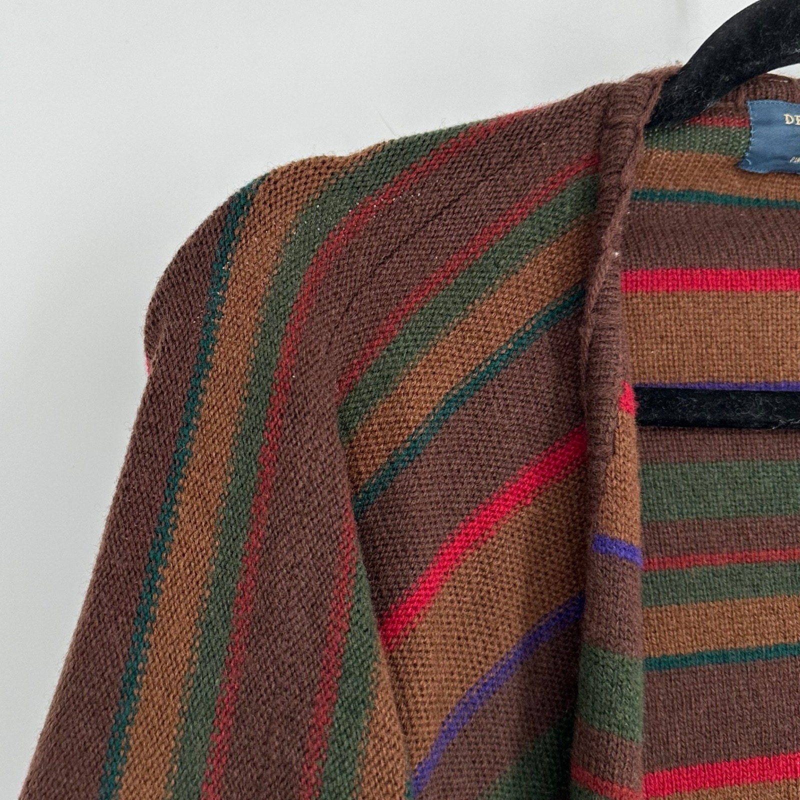 Debenhams Pure New Lambs Wool Striped Open Front Cardigan Poncho Brown Red Green — image 2 of 7
